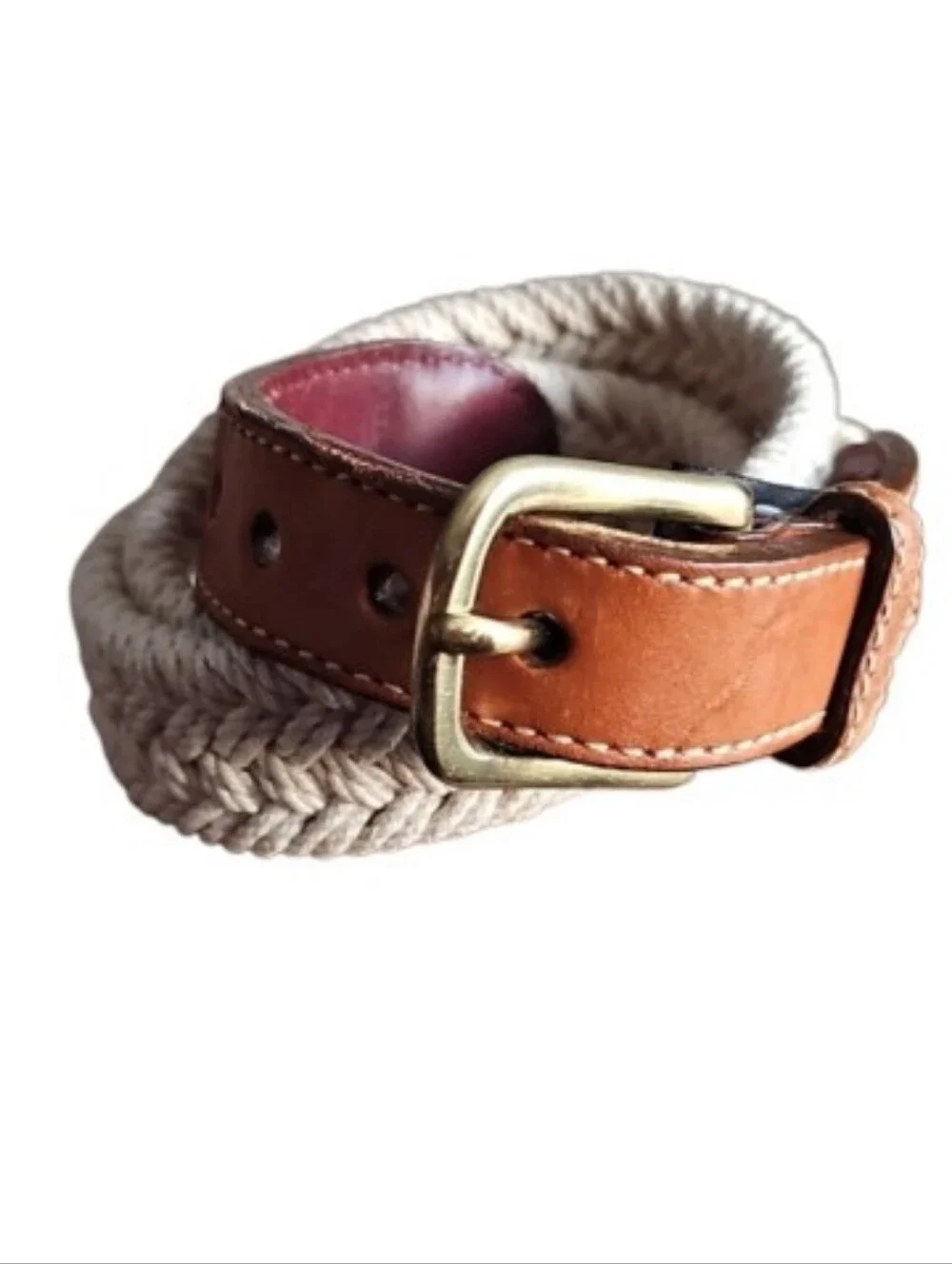 Brighton Vintage Braided Belt Size 30 Tan Leather Solid Brass Buckle Made USA